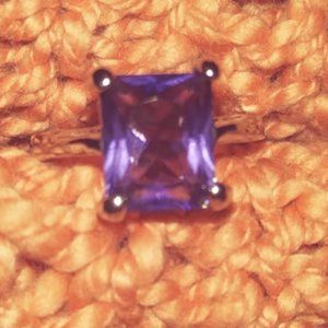 Purple Emerald Cut Stone and Silver Ring